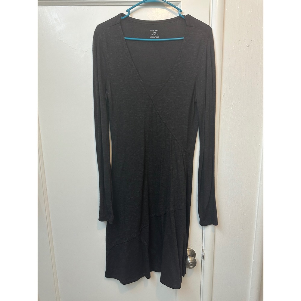 Horny Toad Womens Small Black V-Neck Long Sleeve Tencel Organic Cotton Dress